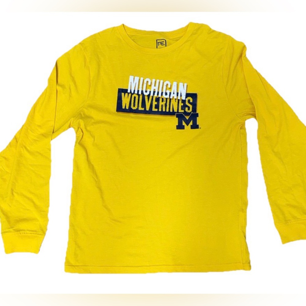 NWT U Of M Michigan Wolverines Long Sleeve T-shirt Youth XL 16/18 Yellow Tee